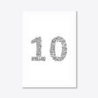 Personalised 10th Anniversary Number Word Art – Classic Layout – Names & Date – A3 – white frame