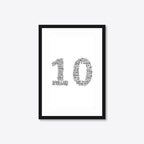 Personalised 10th Anniversary Number Word Art – Classic Layout – Names & Date – A4 – black frame