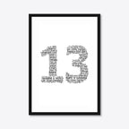 Personalised 10th Anniversary Number Word Art – Serif Layout – Names & Date – A3 – black frame
