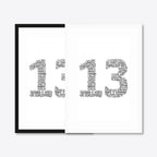 Personalised 10th Anniversary Number Word Art – Serif Layout – Names & Date – black & white frames side-by-side