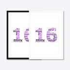 Personalised 16th Birthday Number Word Art – Purple Theme – Name & Hobbies – black & white frames side-by-side