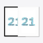 Personalised 21st Birthday Number Word Art – Teal Theme – Name & Memories – black & white frames side-by-side