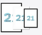 Personalised 21st Birthday Number Word Art – Teal Theme – Name & Memories – size lineup A3, A4, A5