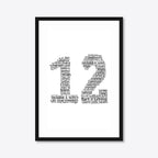 Personalised 25th Silver Anniversary Number Word Art – Names & Date – A3 – black frame