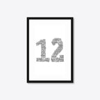 Personalised 25th Silver Anniversary Number Word Art – Names & Date – A4 – black frame