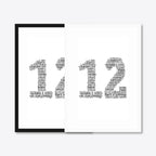 Personalised 25th Silver Anniversary Number Word Art – Names & Date – black & white frames side-by-side