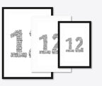Personalised 25th Silver Anniversary Number Word Art – Names & Date – size lineup A3, A4, A5