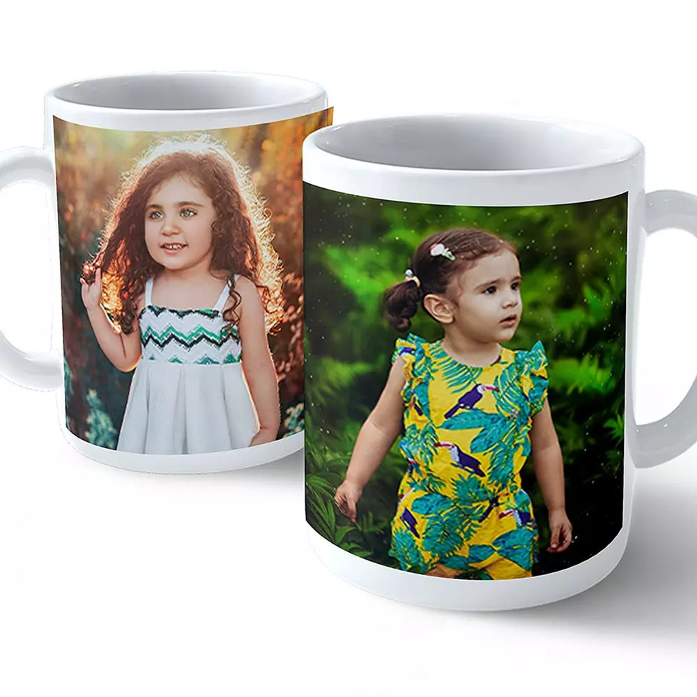 Personalised 2-photo upload mug with custom photos and name