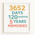 Personalised anniversary photo frame gift with milestone days months years typography design