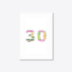 Personalised 30th Birthday Number Word Art – Colour Pop – Name & Memories – A4 – white frame