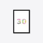 Personalised 30th Birthday Number Word Art – Colour Pop – Name & Memories – A5 – black frame