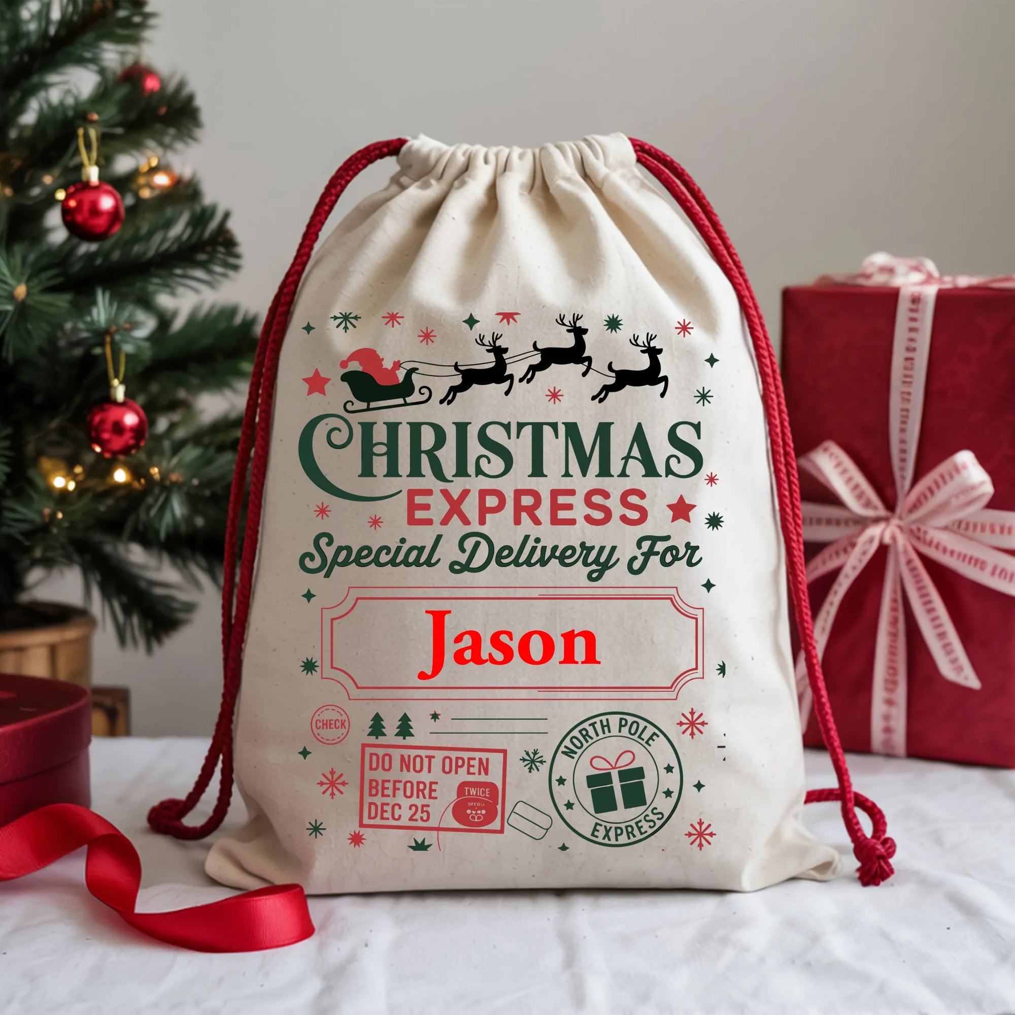 Personalised Christmas Express Delivery Sack – Custom Santa Gift Bag