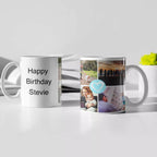 Blue heart photo collage personalised mug with custom images and message