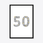 Personalised 50th Golden Anniversary Number Word Art – Names & Date – A3 – black frame