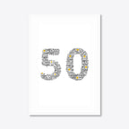 Personalised 50th Golden Anniversary Number Word Art – Names & Date – A3 – white frame