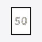 Personalised 50th Golden Anniversary Number Word Art – Names & Date – A4 – black frame