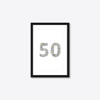 Personalised 50th Golden Anniversary Number Word Art – Names & Date – A5 – black frame