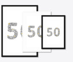 Personalised 50th Golden Anniversary Number Word Art – Names & Date – size lineup A3, A4, A5