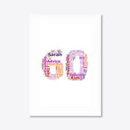 Personalised 60th Birthday Number Word Art – Warm Tones – Name & Memories – A3 – white frame