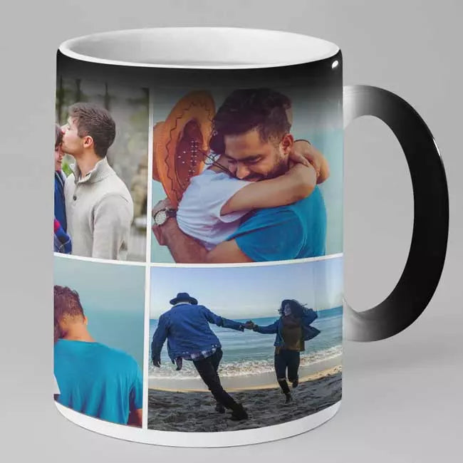 Personalised photo mug with heat reveal technology for birthdays or anniversaries