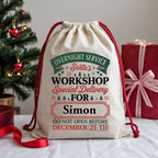 Custom North Pole Workshop Gift Sack with name personalisation