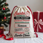 Custom Christmas gift sack with Santa Express artwork and name personalisation