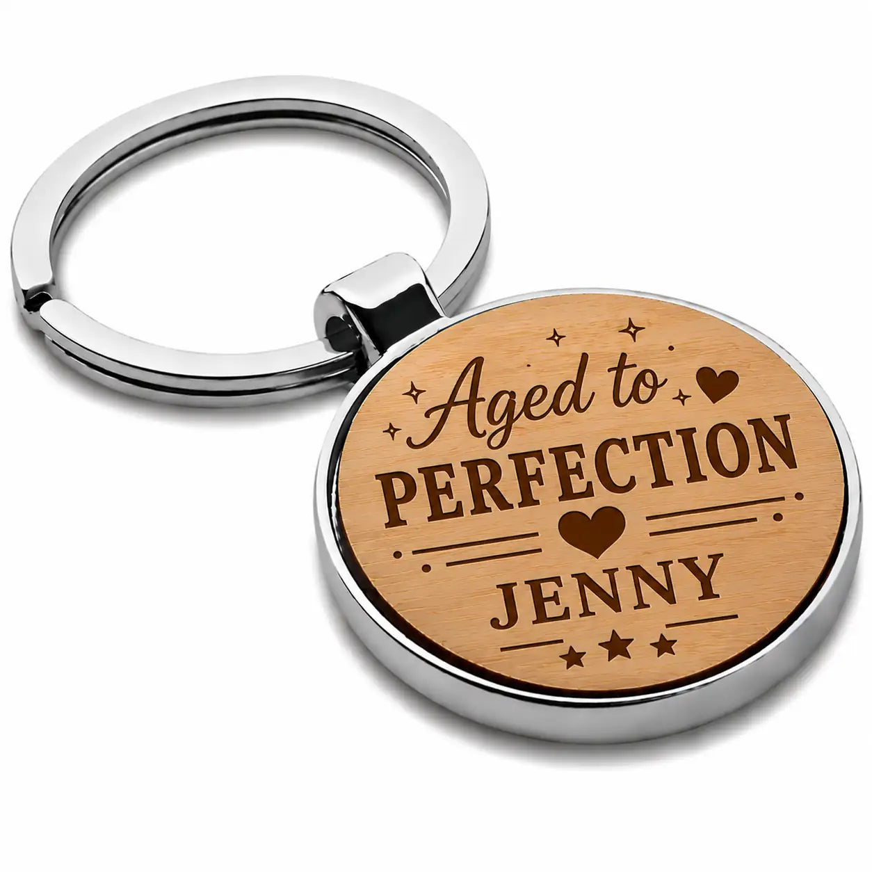 Personalised Aged to Perfection birthday keyring with name