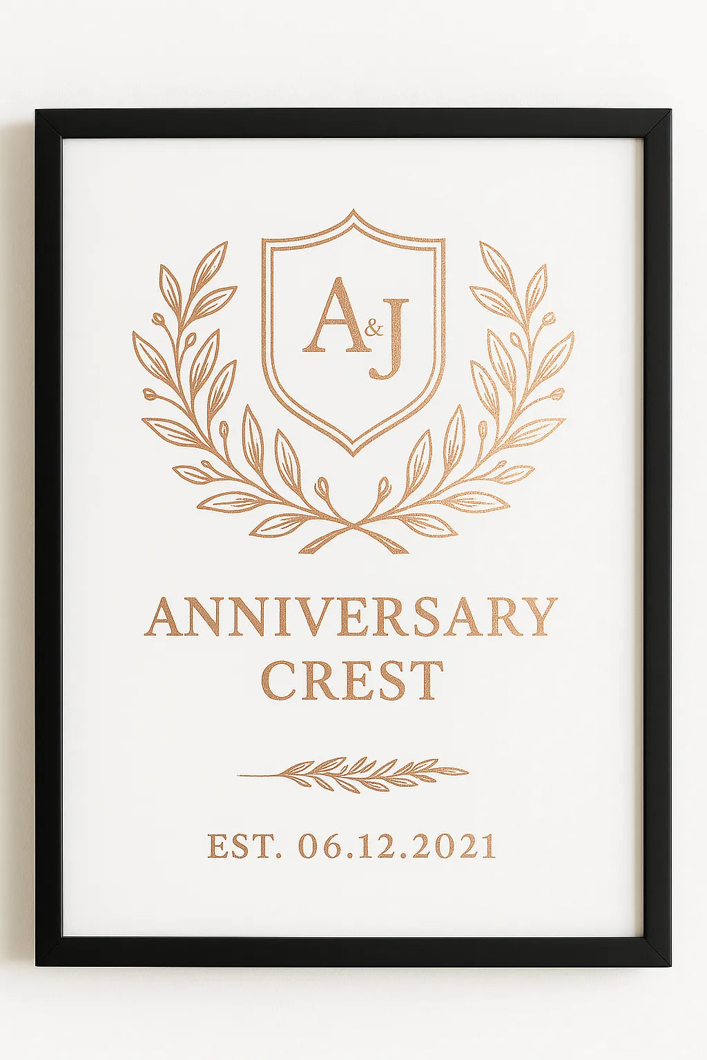 personalised anniversary crest wall art print custom names date keepsake gift