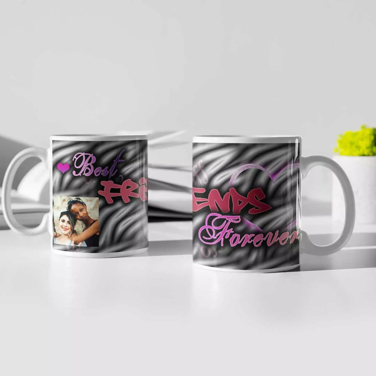 Personalised Best Friends Forever photo mug featuring a custom uploaded friendship photograph and BFF message, a thoughtful gift for best friends.