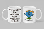 Miss Bossy Boots personalised mug featuring bold blue character with green boots and red ponytail, fun custom ceramic gift with name or text