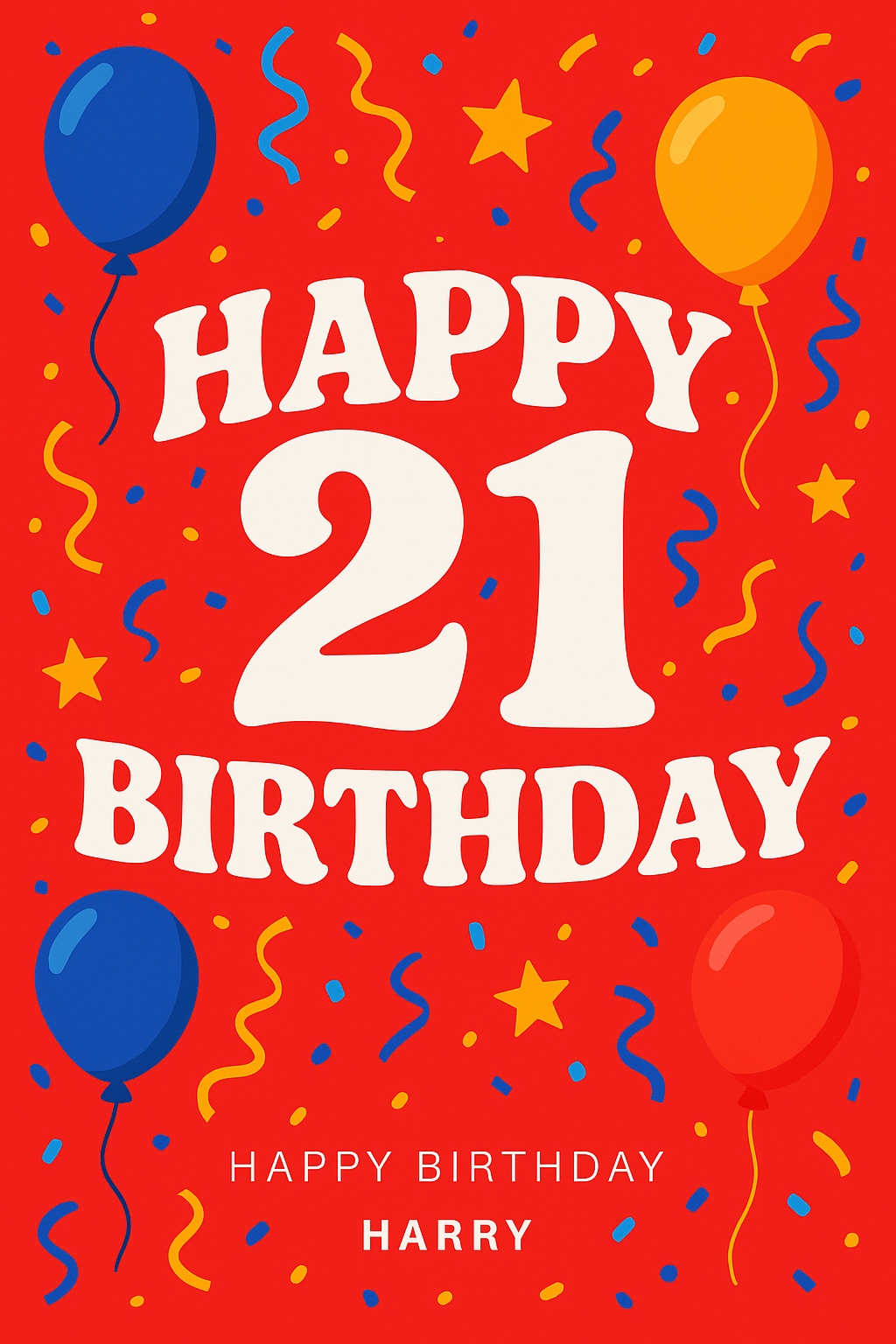Personalised 21st Birthday Card – Happy 21 Confetti Design
