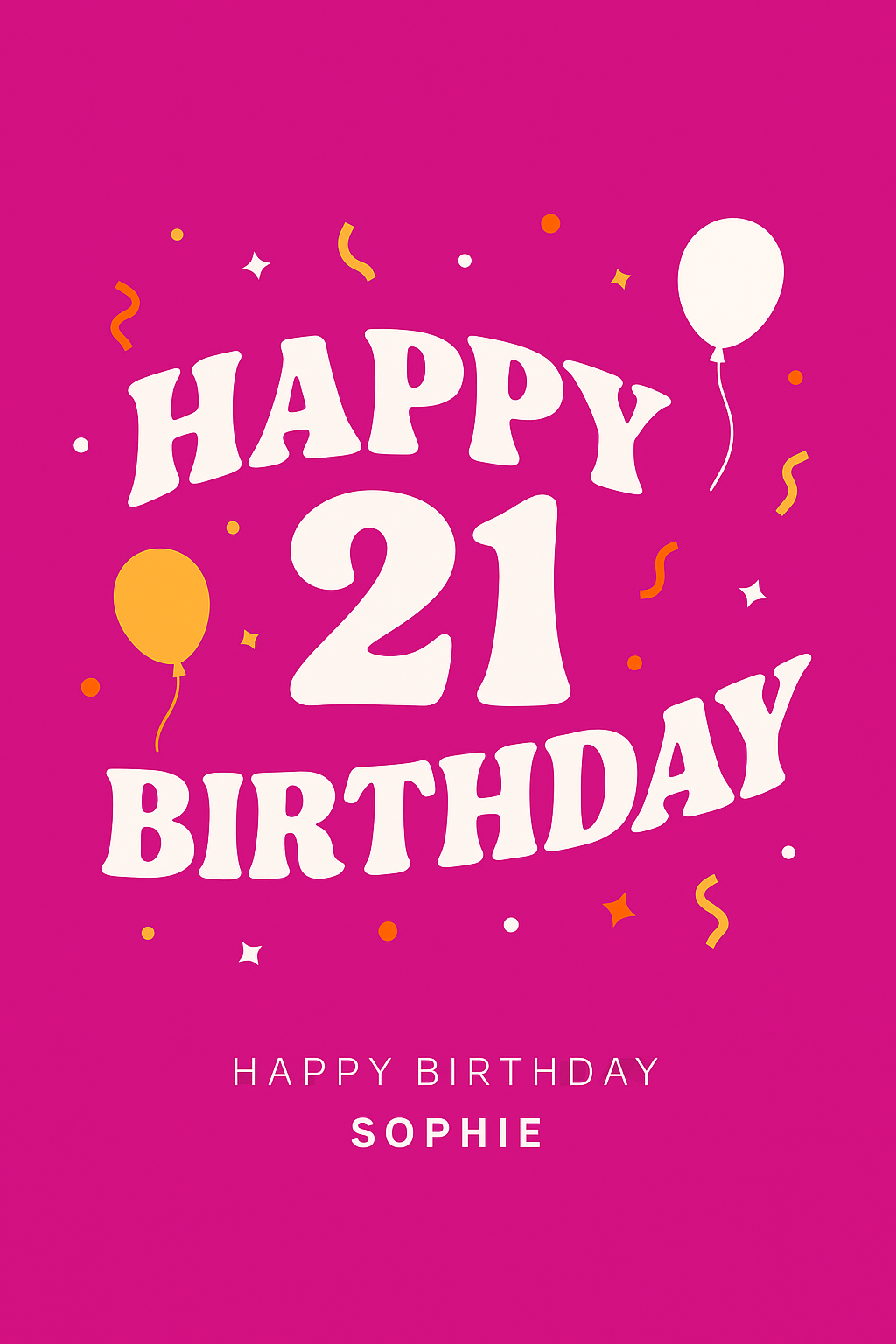 Personalised 21st Birthday Card – Pink Balloon Confetti Design