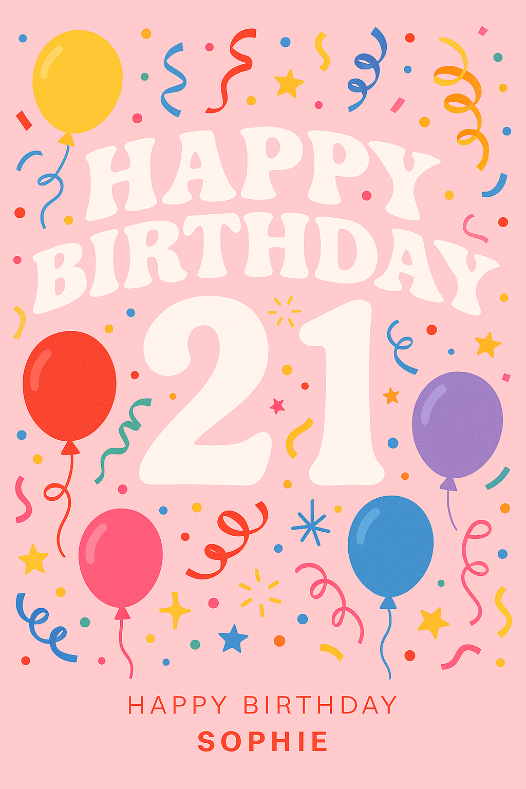 Personalised 21st Birthday Card – Pink Balloon Celebration
