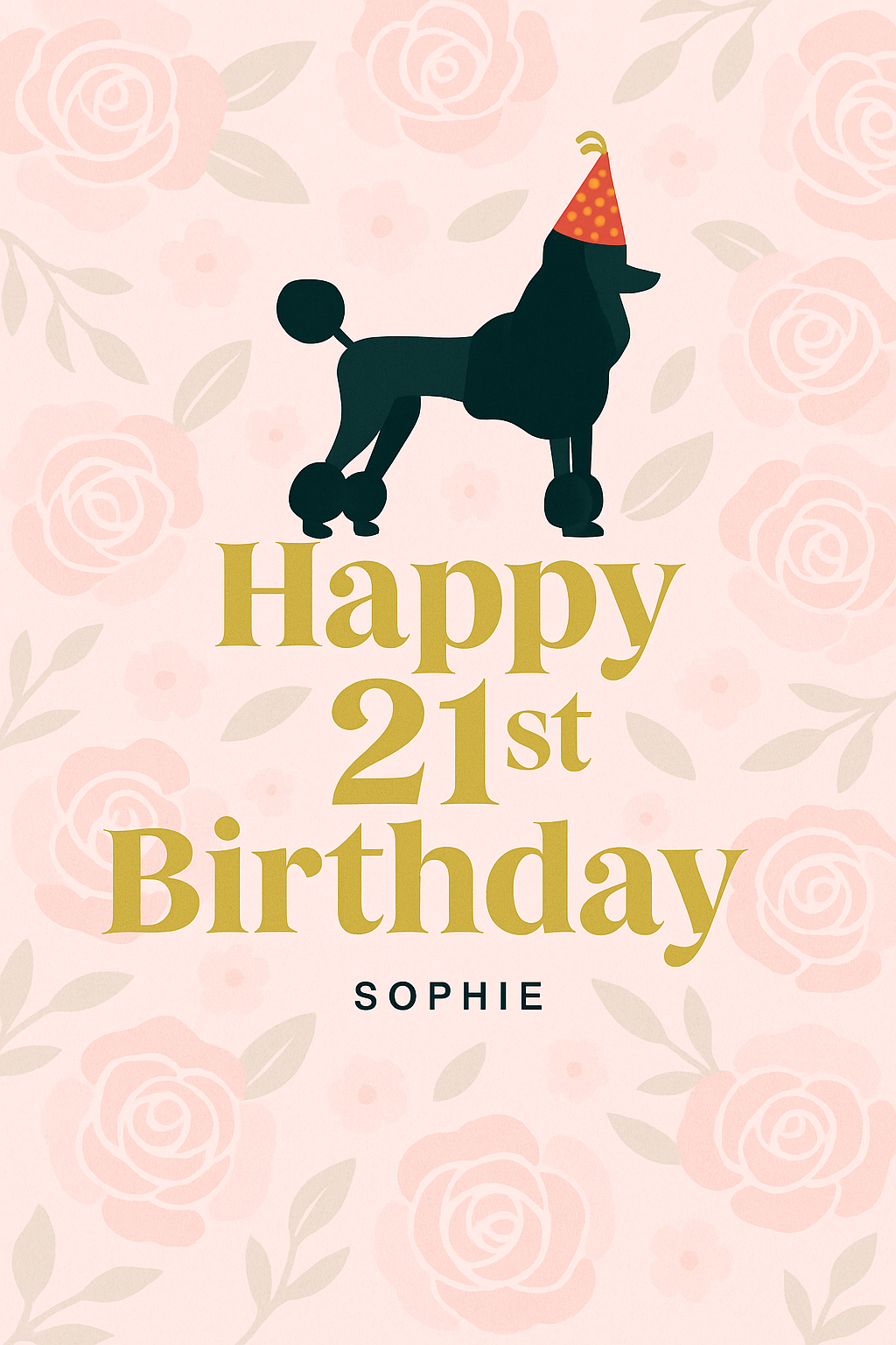 Personalised 21st Birthday Card – Poodle Floral Edition