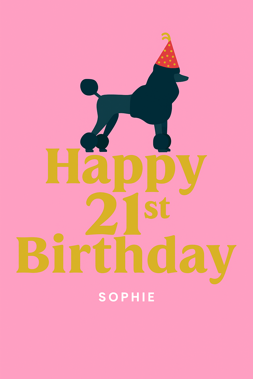 Personalised 21st Birthday Card – Pink Poodle for Her