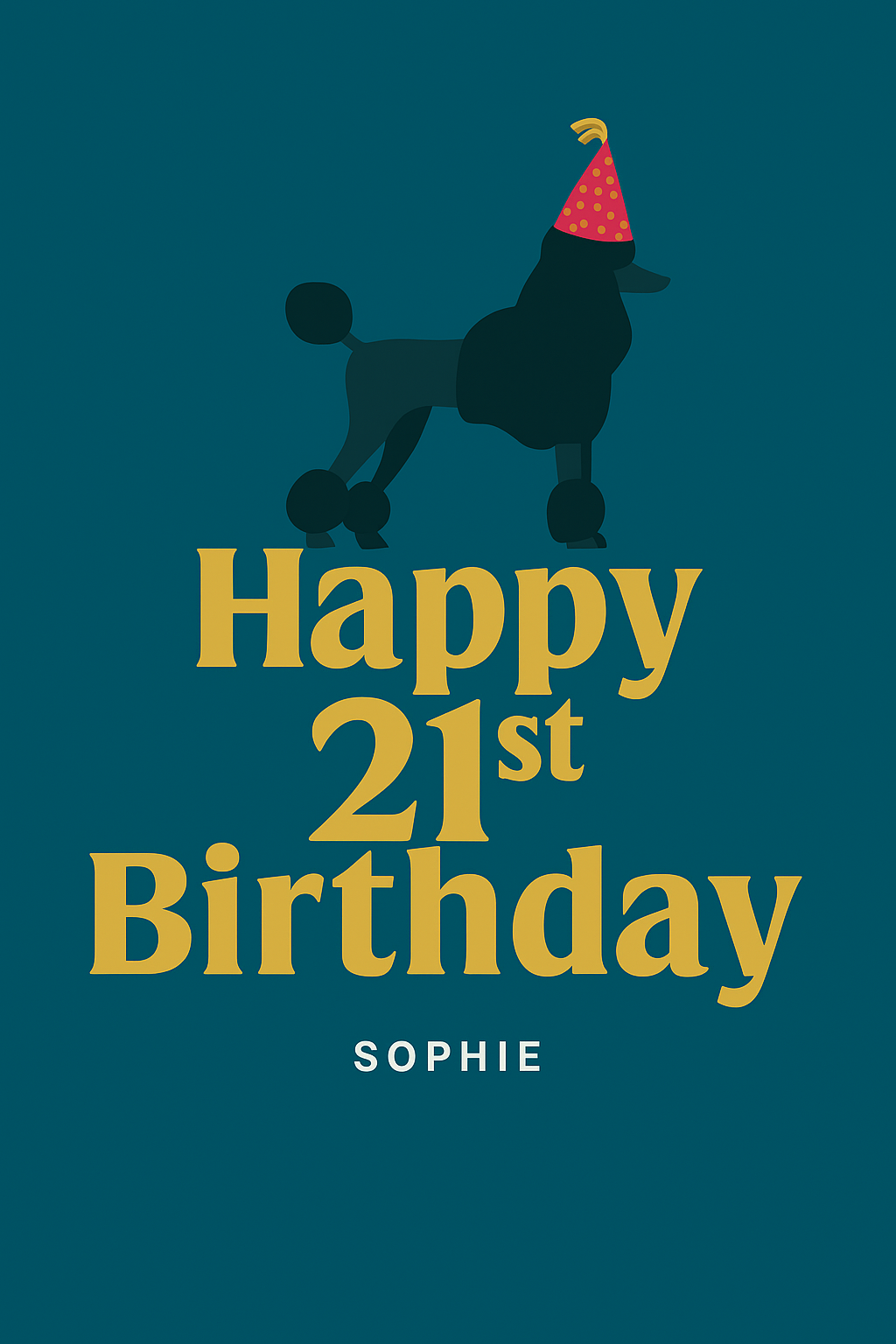 Personalised 21st Birthday Card – Teal Poodle for Dog Lovers