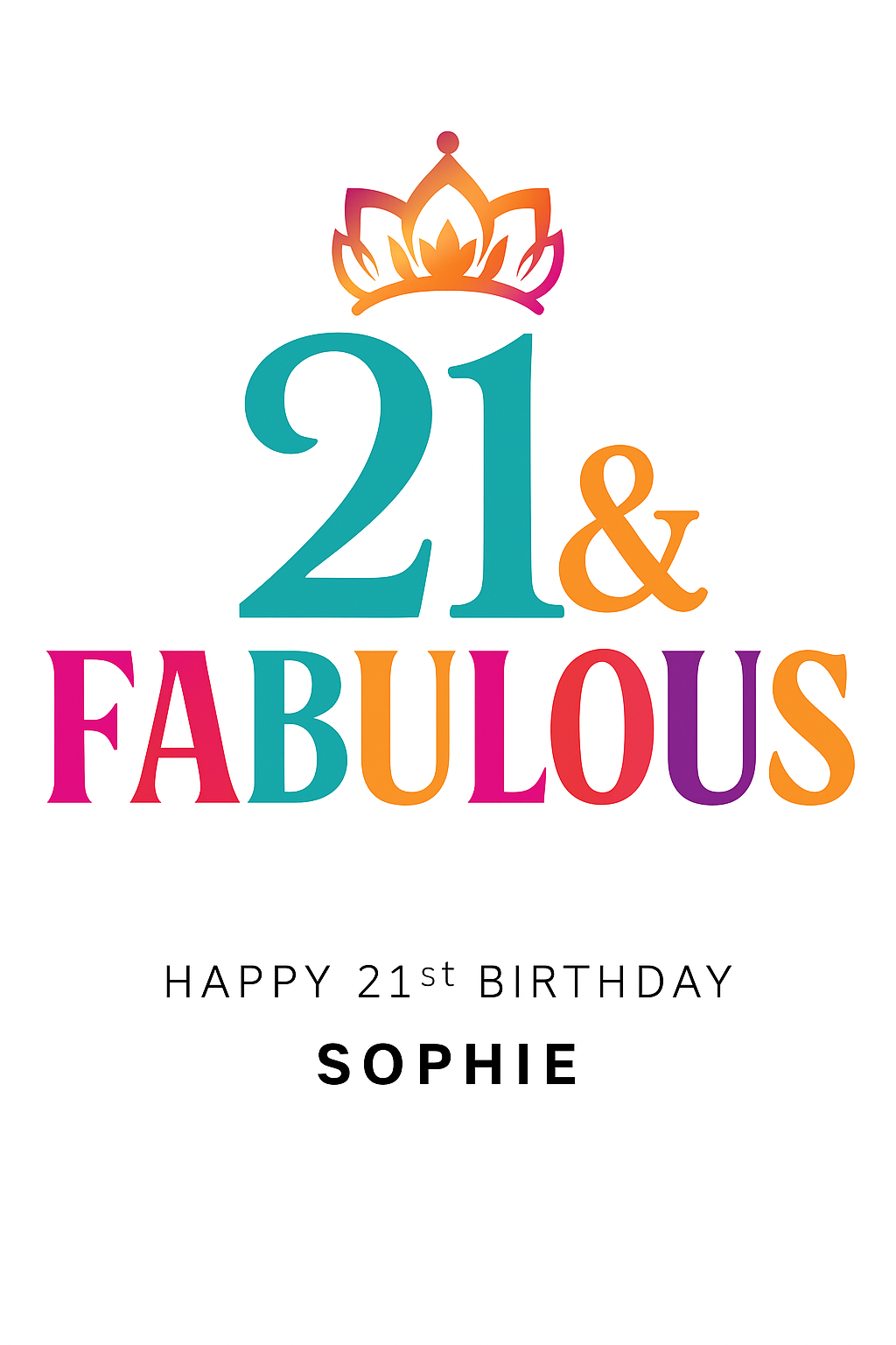 21 & Fabulous Multicolour Personalised 21st Birthday Card for Her
