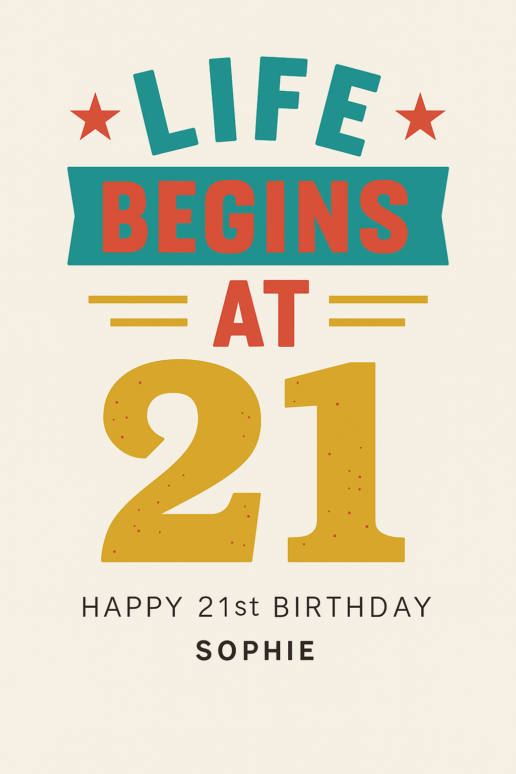 Life Begins At 21 Personalised Card – Retro Cream