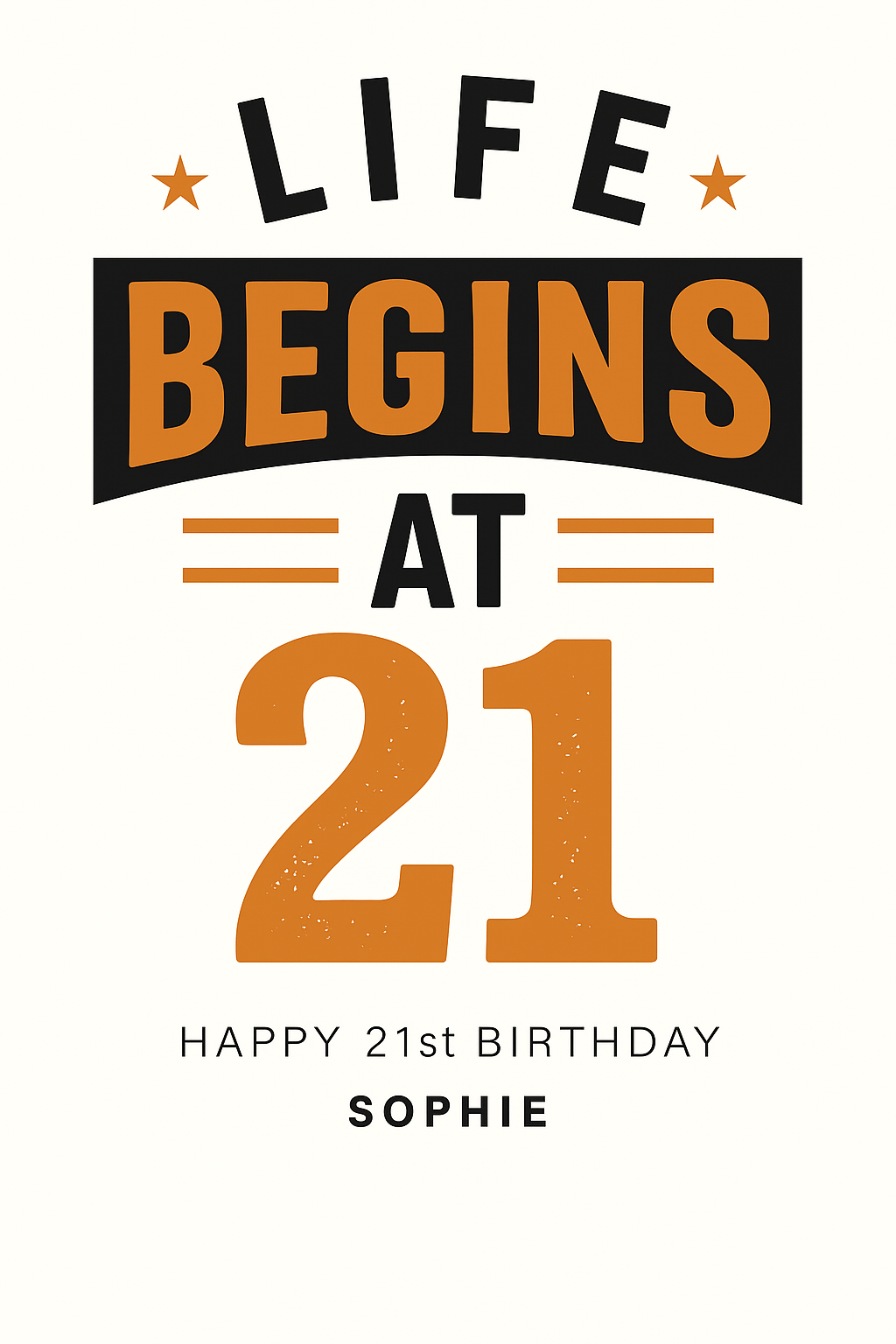 Life Begins At 21 Personalised Card – Bright White & Orange