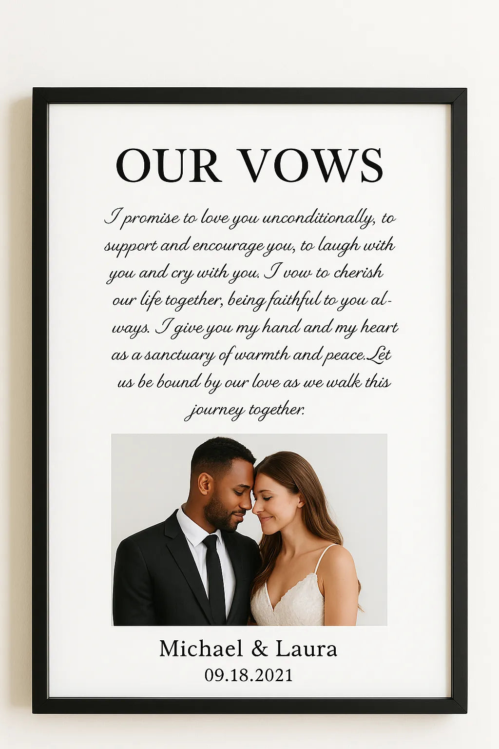 personalised wedding vows photo print custom names date favourite photo wall art gift