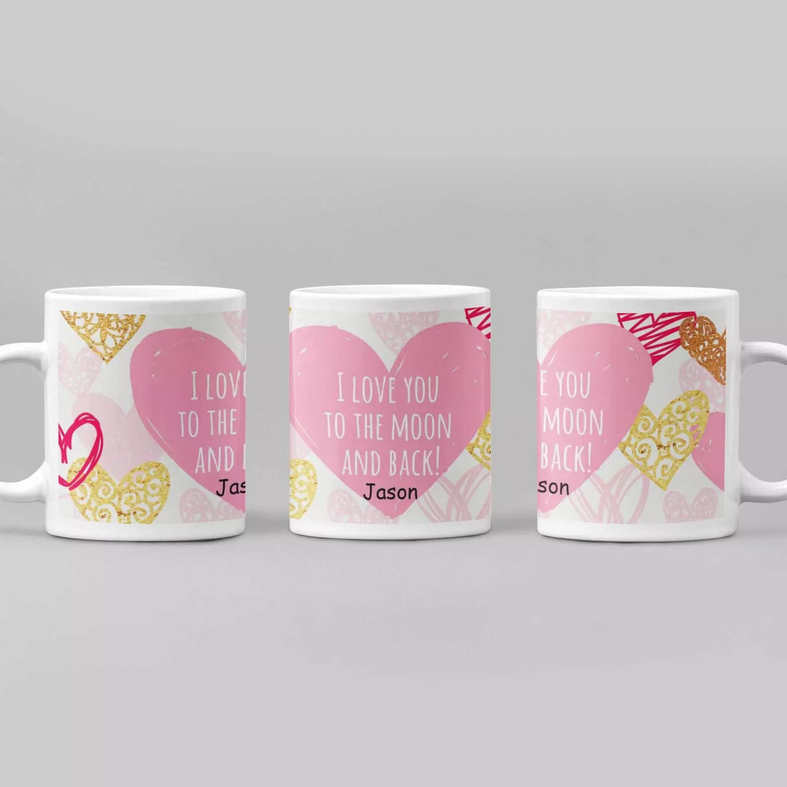 Personalised “To the Moon and Back” love mug with custom name and romantic message for Valentine’s Day