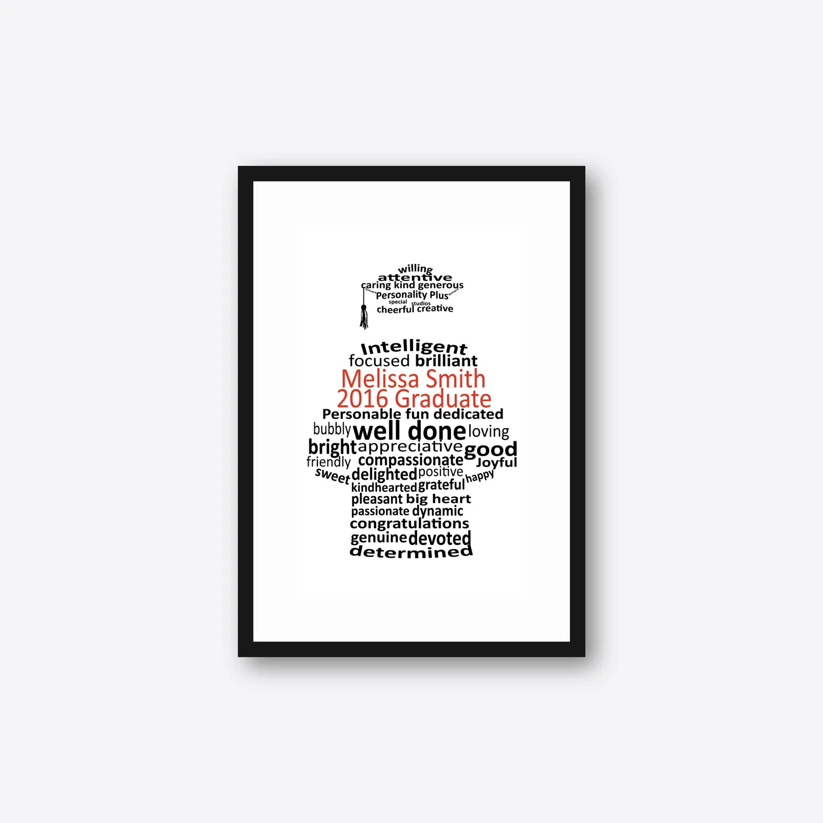 Personalised Graduation Word Art Frame (A5–A1 & Square) – Add Name & Year – Black or White