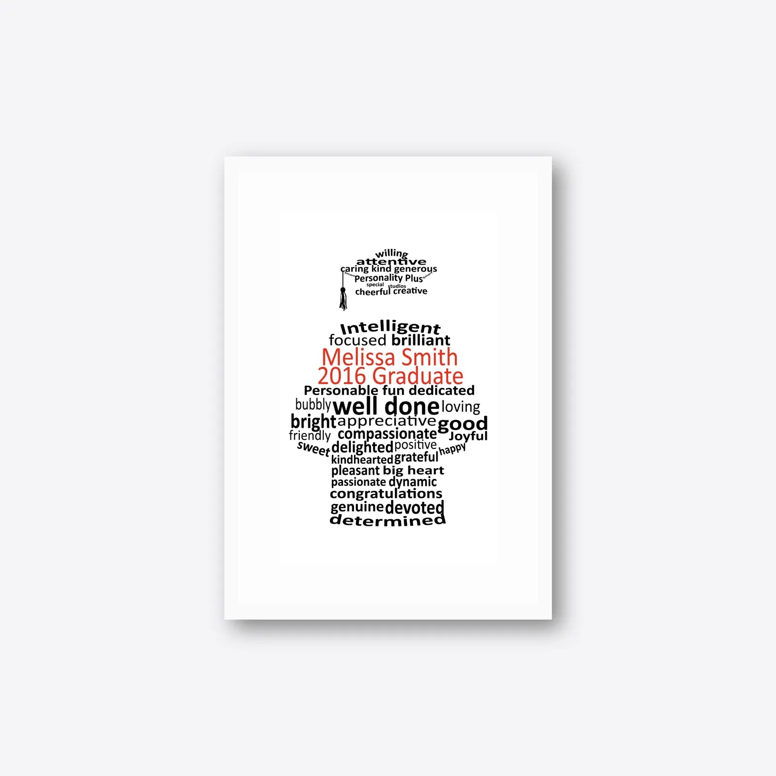 Personalised Graduation Word Art Frame (A5–A1 & Square) – Add Name & Year – Black or White