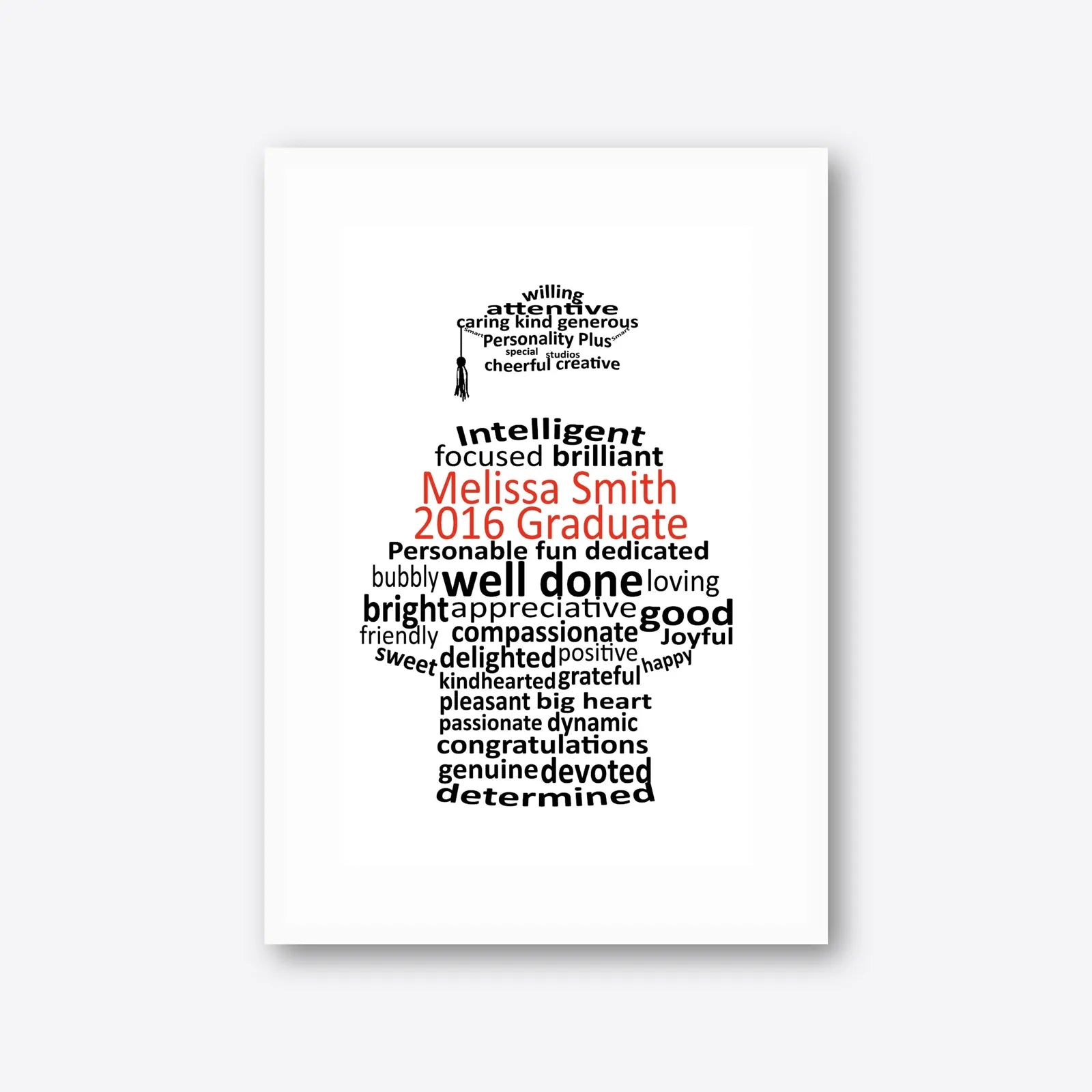 Personalised Graduation Word Art Frame (A5–A1 & Square) – Add Name & Year – Black or White