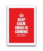 Keep Calm It's Christmas personalised card—add name & message; Personalised Keep Calm Xmas Is Coming Christmas card red design