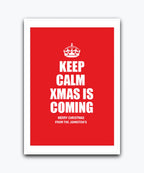 Keep Calm Christmas card—personalised with names & text; Custom Christmas card with Keep Calm festive message and crown