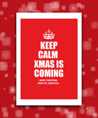Personalised Keep Calm Christmas card—add your wording; Funny personalised Xmas card – bold red and white holiday design