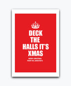 Keep Calm Christmas card—personalised with names & text;Custom red Christmas card with family name – Deck the Halls theme