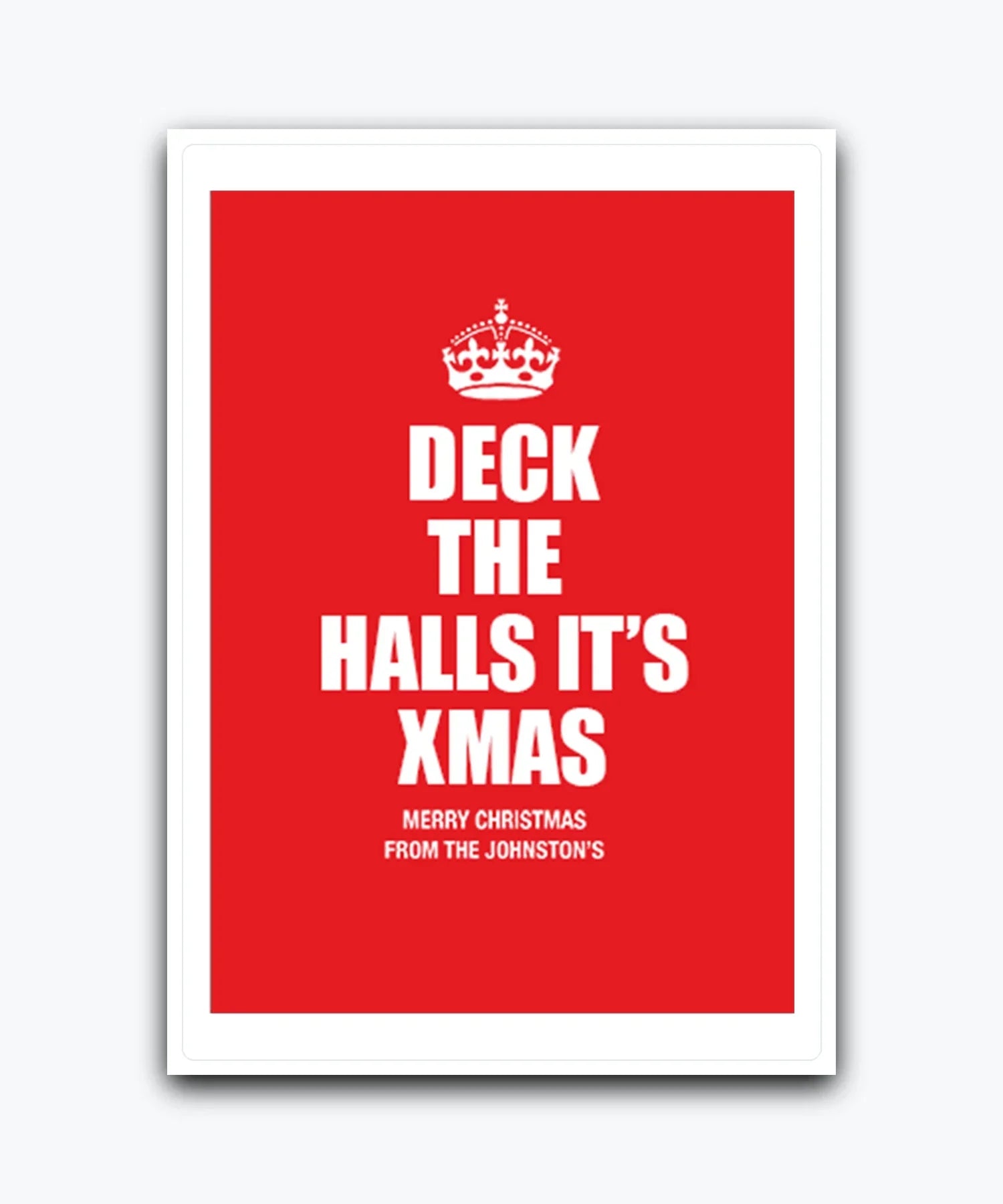 Keep Calm Christmas card—personalised with names & text;Custom red Christmas card with family name – Deck the Halls theme