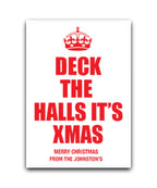 Photo upload personalised Christmas card—add your picture, names & message; Personalised Christmas card with Keep Calm and Be Merry design – festive custom greeting